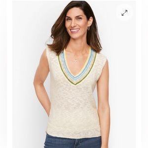 TALBOTS TIPPED V-NECK SLUB VEST
